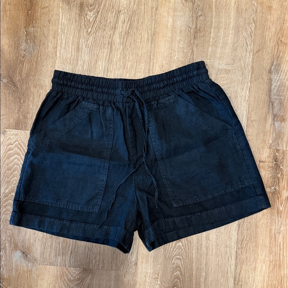 Women's Navy Blue Drawstring Linen-Blend Shorts, size xs